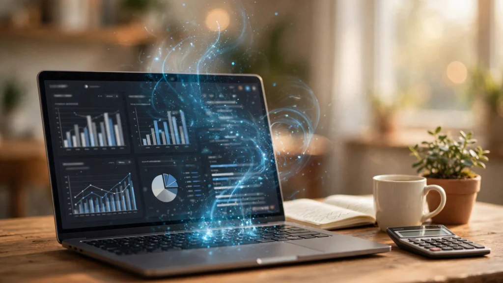 Biaya iklan ChatGPT dihitung lewat dashboard budget di laptop